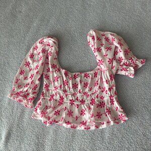 ASOS White & Pink Eyelet Summer Top | Size M